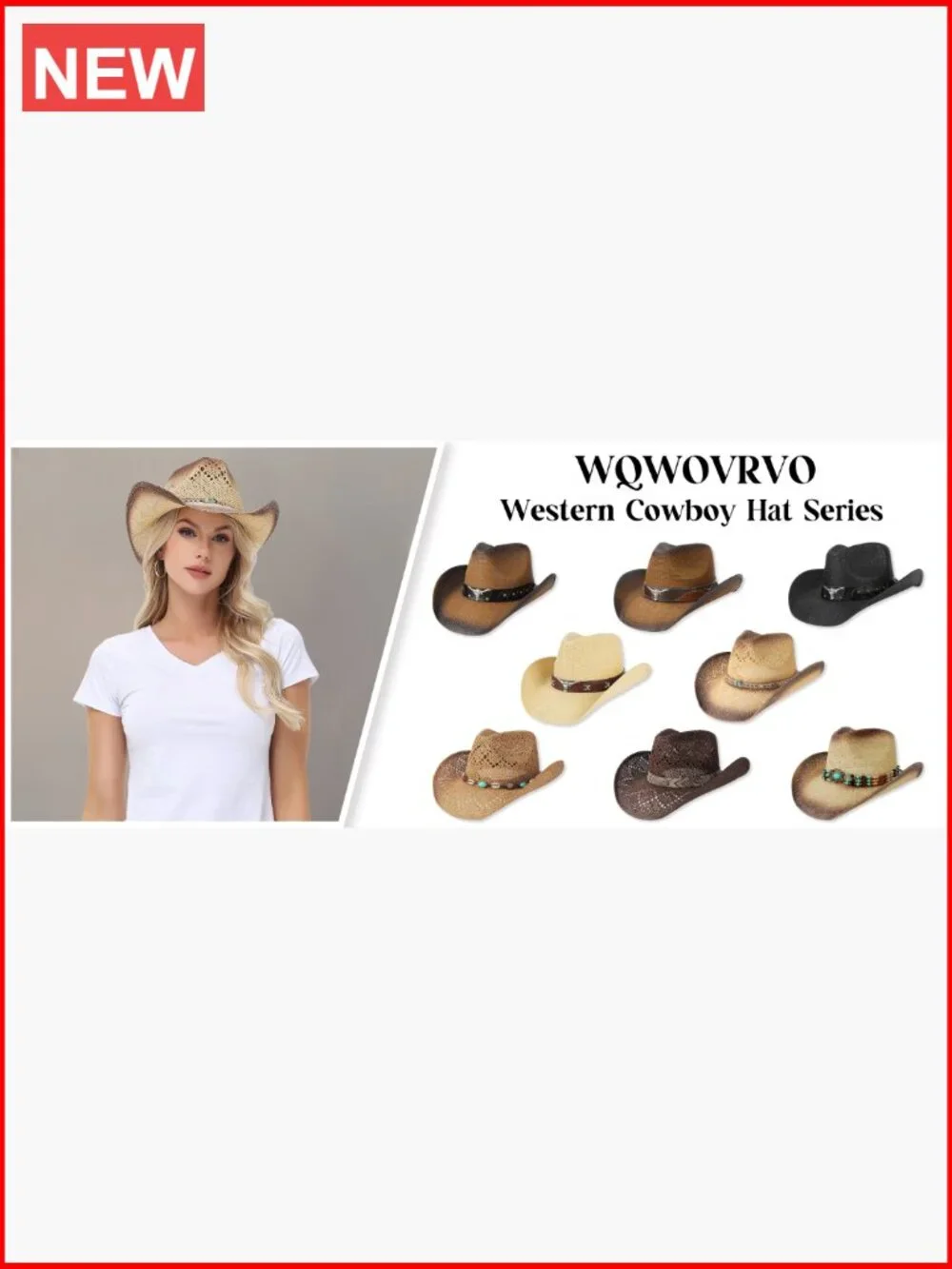Straw Wide Brim Cowboy Hat with Shapeable Brim for Women - Picture 7 of 7